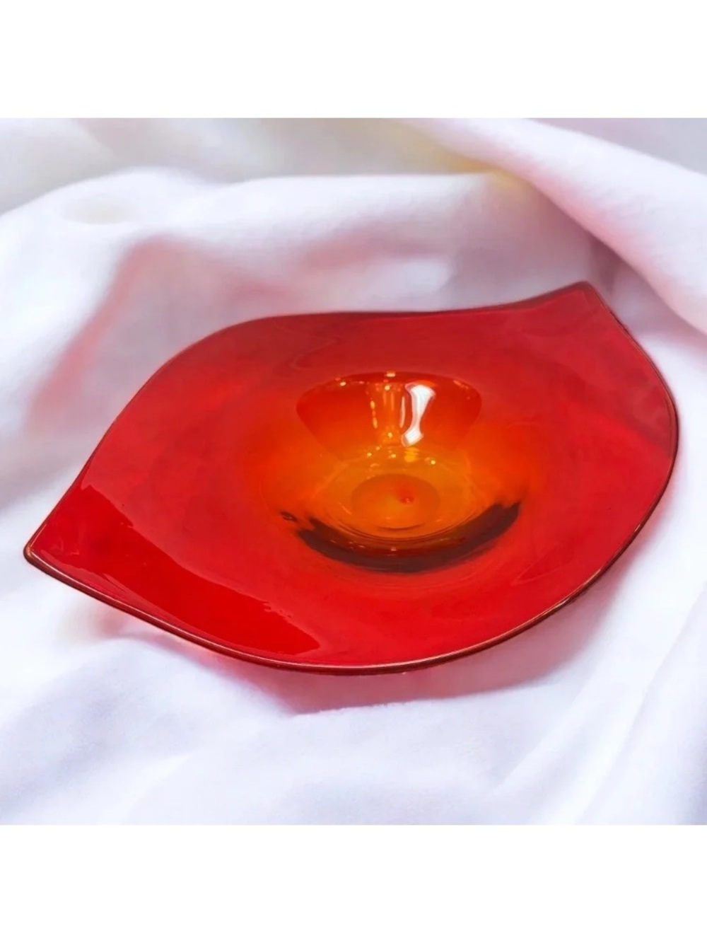 Handblown Red and Amber Art Glass Decorative Bowl - Unbranded